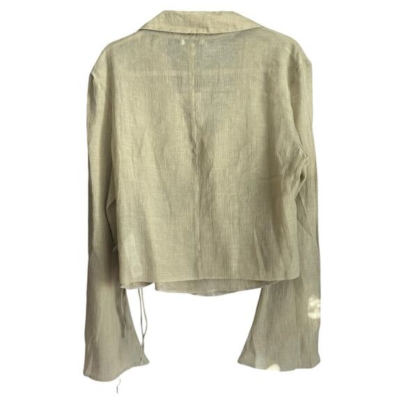 Topshop Khaki Wrap Blouse Collared Long Sleeve Side Tie Top NWT Size 12 - Picture 5 of 8